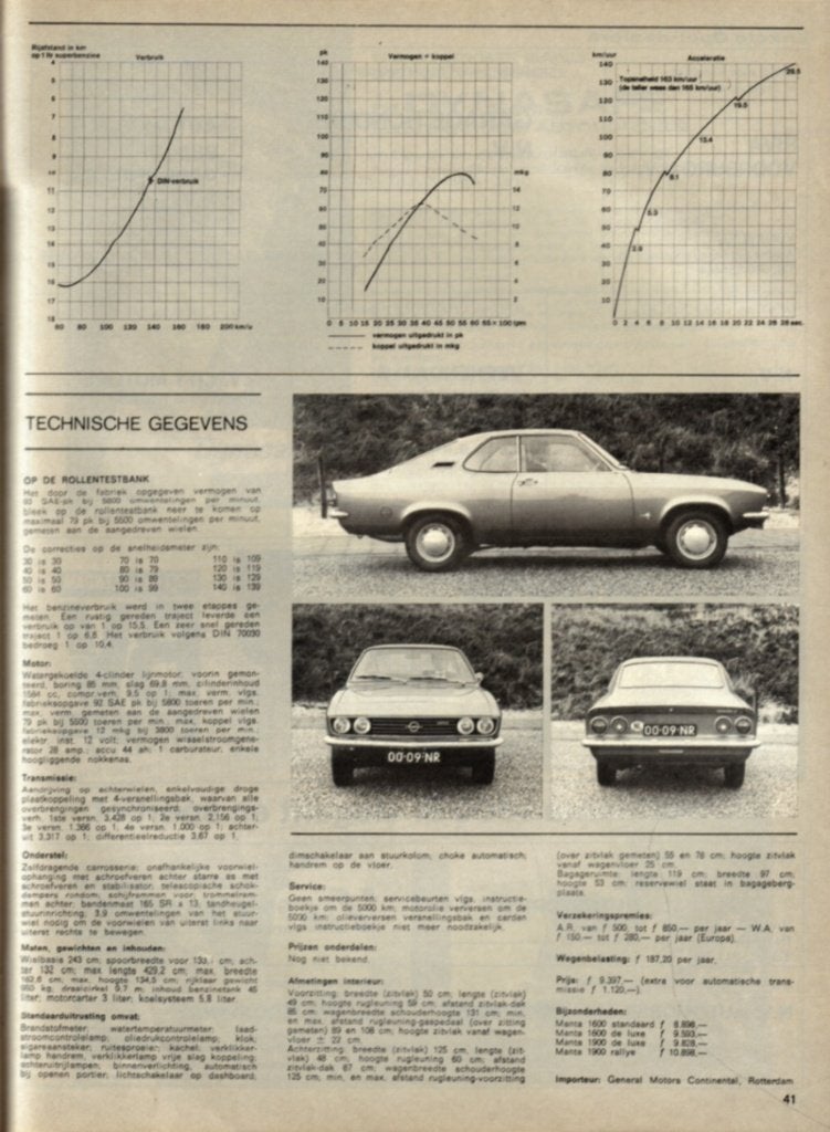 Autovisie test Opel Manta 1.6S Oktober 1970, Ophalen of Verzenden, Gelezen, Opel