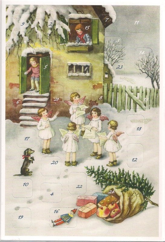 Adventskalender Kaart: Engelen zingen bij deur - 12404, Ophalen of Verzenden, Nieuw