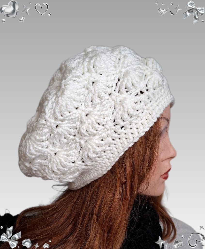 Baret white, Verzenden, Maat 46/48 (XL) of groter, Nieuw, Handgemaakt