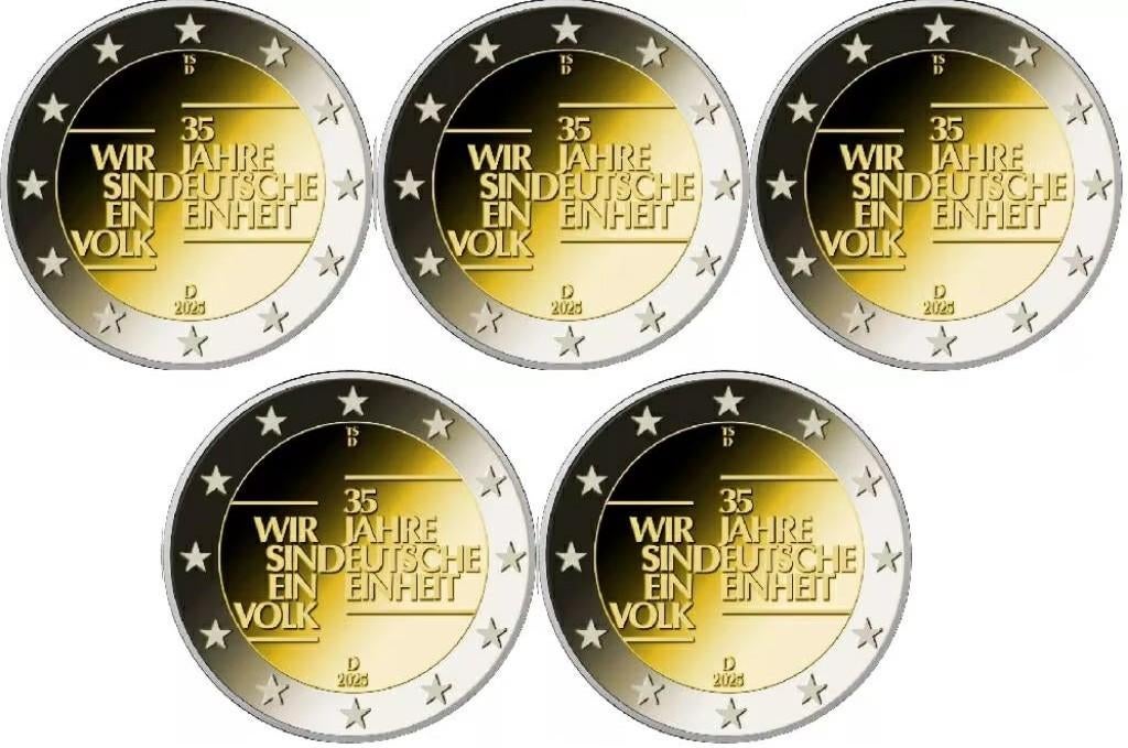 2 euro Duitsland 2025 - 35 jaar Duitse eenheid ADFGJ (UNC), Ophalen of Verzenden, Duitsland, 2 euro, Losse munt