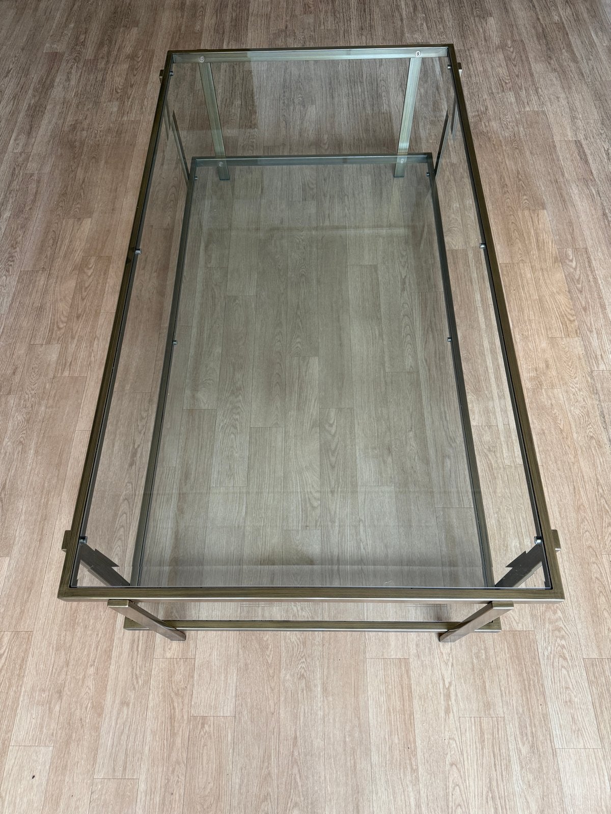 Glazen Salontafel met messing Frame - Modern Design, Huis en Inrichting, Tafels | Salontafels, Ophalen, 100 tot 150 cm, 50 tot 100 cm