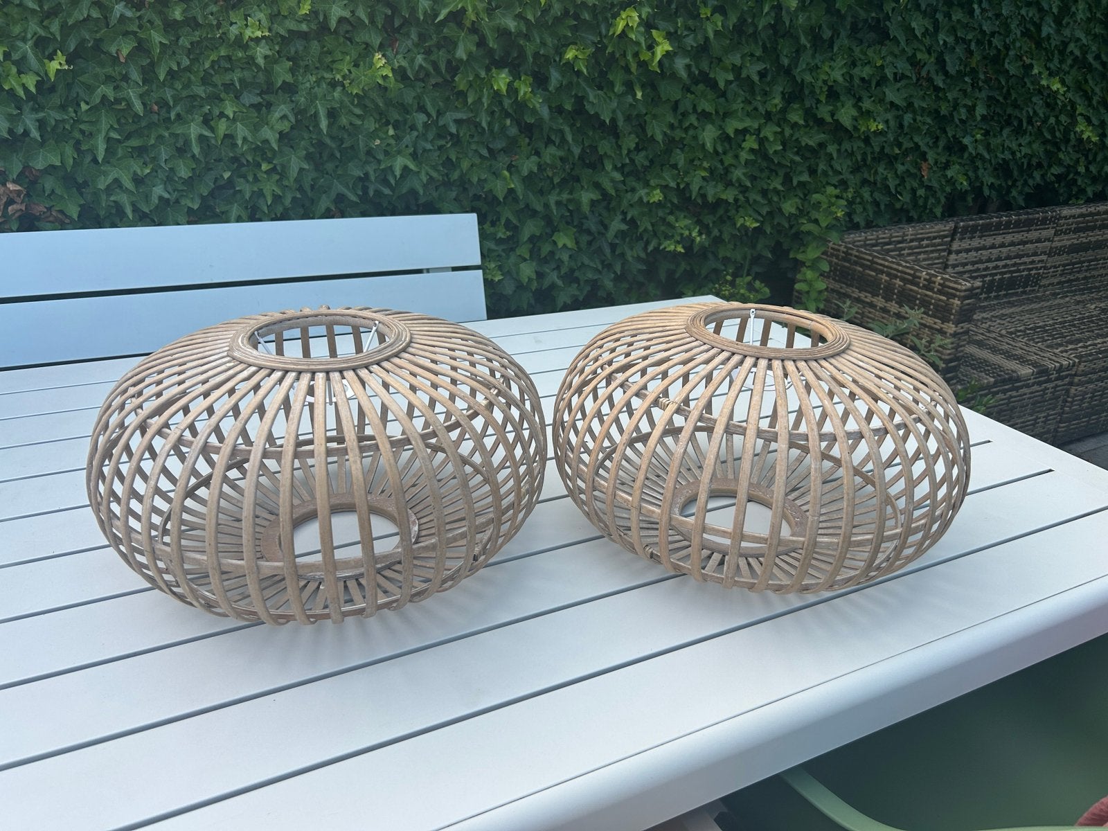 Hanglampen bamboe naturel rotan, Huis en Inrichting, Lampen | Hanglampen, Ophalen, Overige materialen, Zo goed als nieuw, Minder dan 50 cm