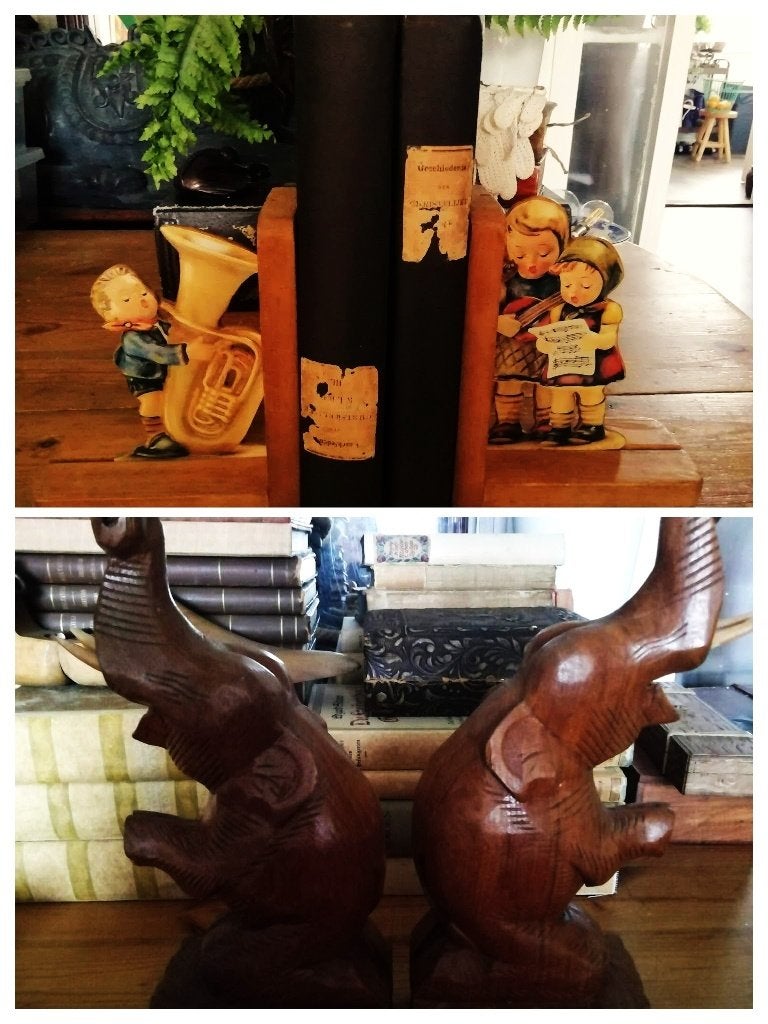 Boekensteun vintage hout kinderen - olifant - Indonesie pauw, Antiek en Kunst, Ophalen of Verzenden