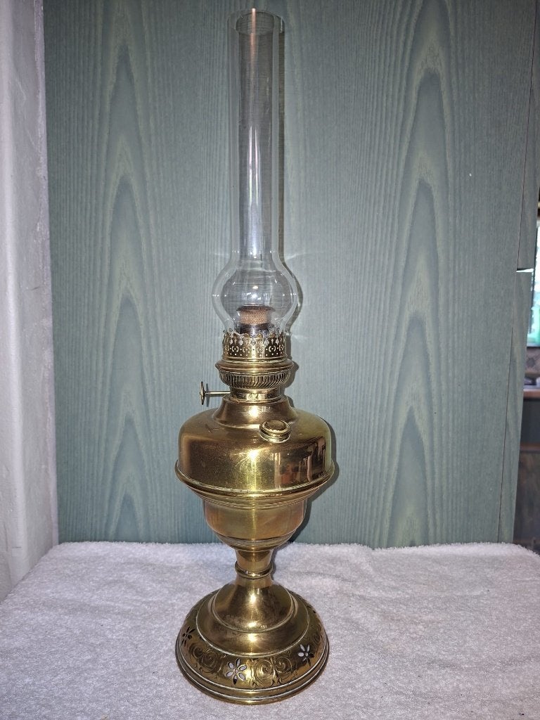 oude koperen olielamp, begin 1900, Ophalen of Verzenden
