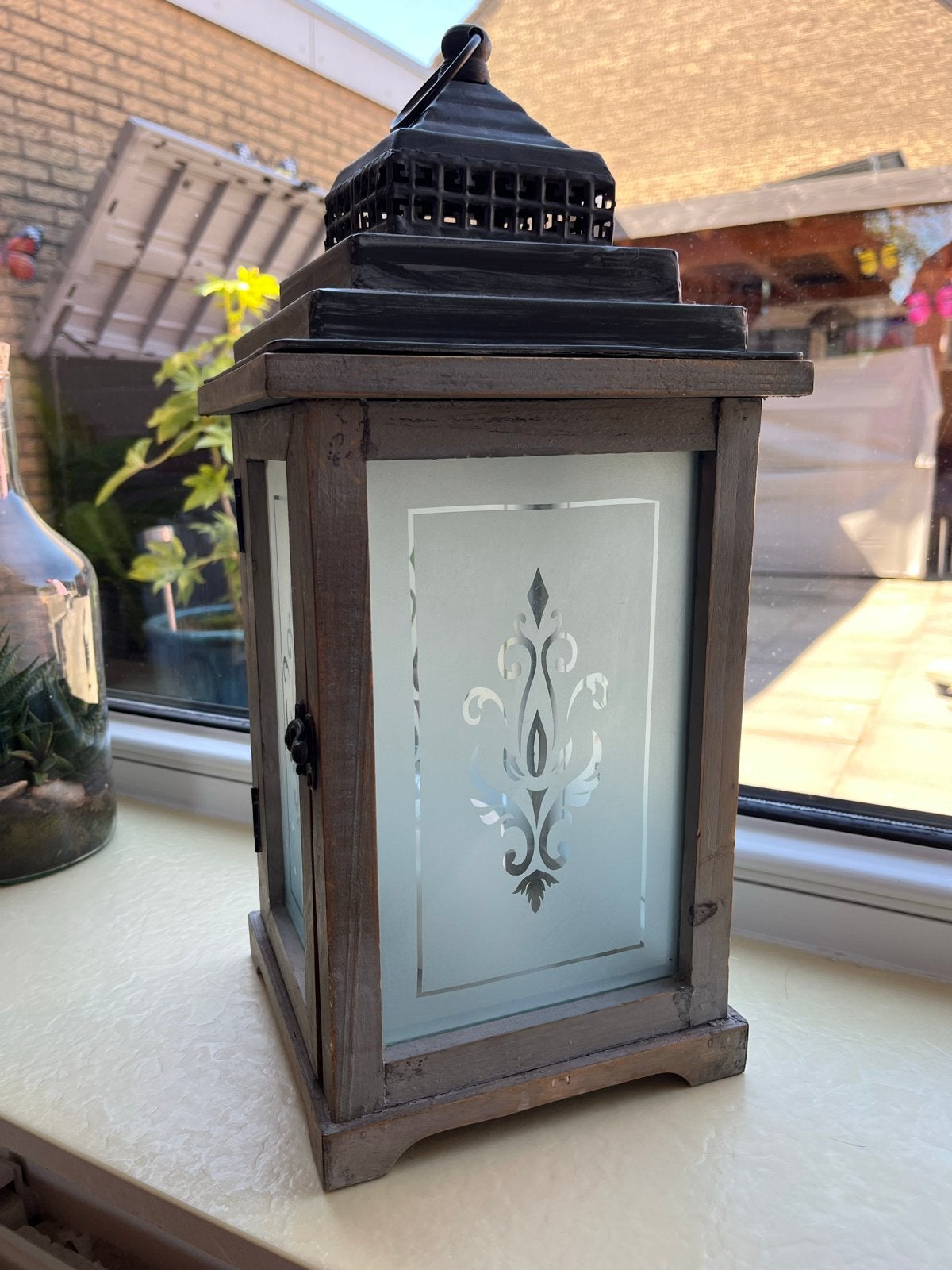 Decoratieve Houten Lantaarn met Matglas, Ophalen of Verzenden, Gebruikt