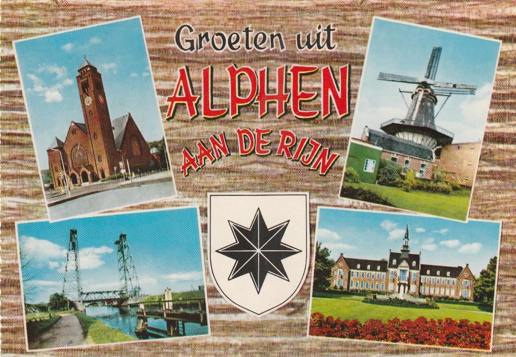 ALPHEN AAN DEN RIJN Kerk Brug Molen Raadhuis, Verzamelen, Ansichtkaarten | Nederland, Verzenden, 1960 tot 1980, Gelopen, Zuid-Holland