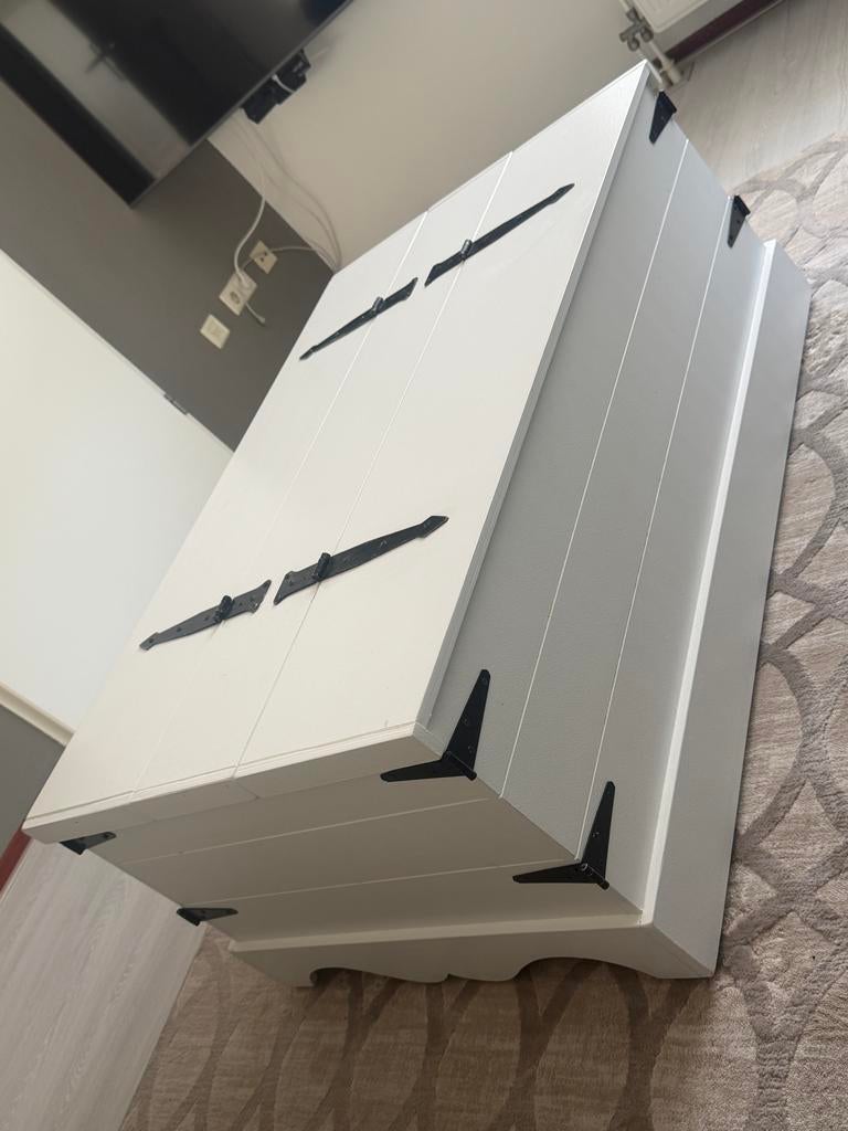 Landelijke salontafel met opbergruimte - Wit, Ophalen, Gebruikt, 100 tot 150 cm, 50 tot 100 cm