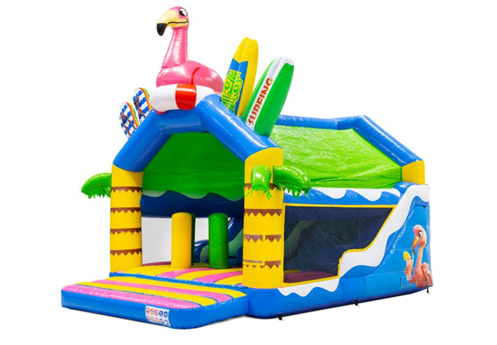 Springkussen Flamingo XXL met Glijbaan - 5x6x4m 100 euro, Hobby en Vrije tijd, Ophalen of Verzenden, Gebruikt, Overige