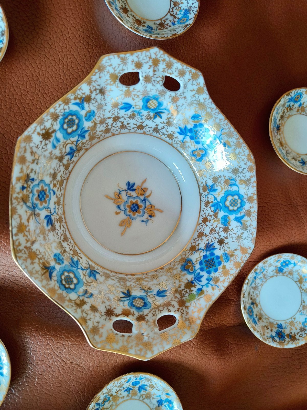 Vintage Tillowitz EPOS Porseleinen Gebakstel - Blauw/Goud, Ophalen of Verzenden