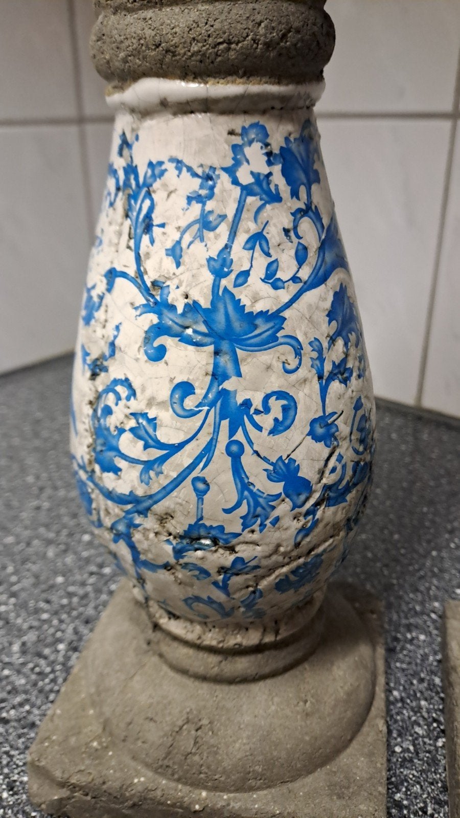 Set van 2 decoratieve pilaren/kandelaars met blauw patroon, Ophalen of Verzenden