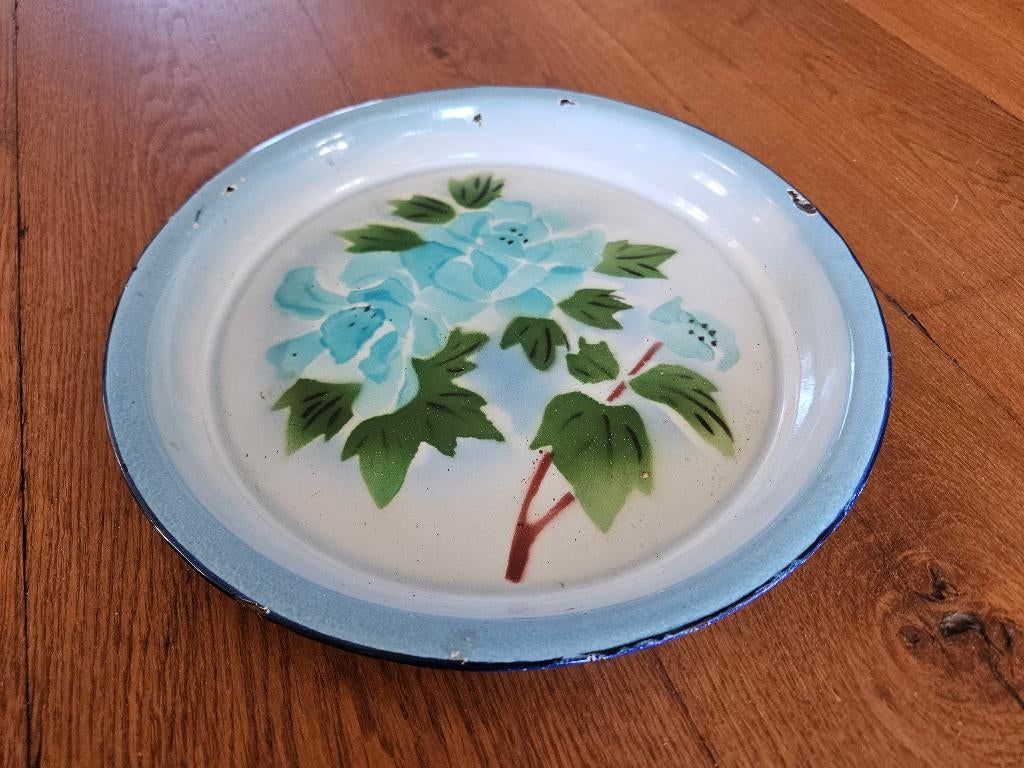 Vintage rond emaille dienblad, Ophalen of Verzenden