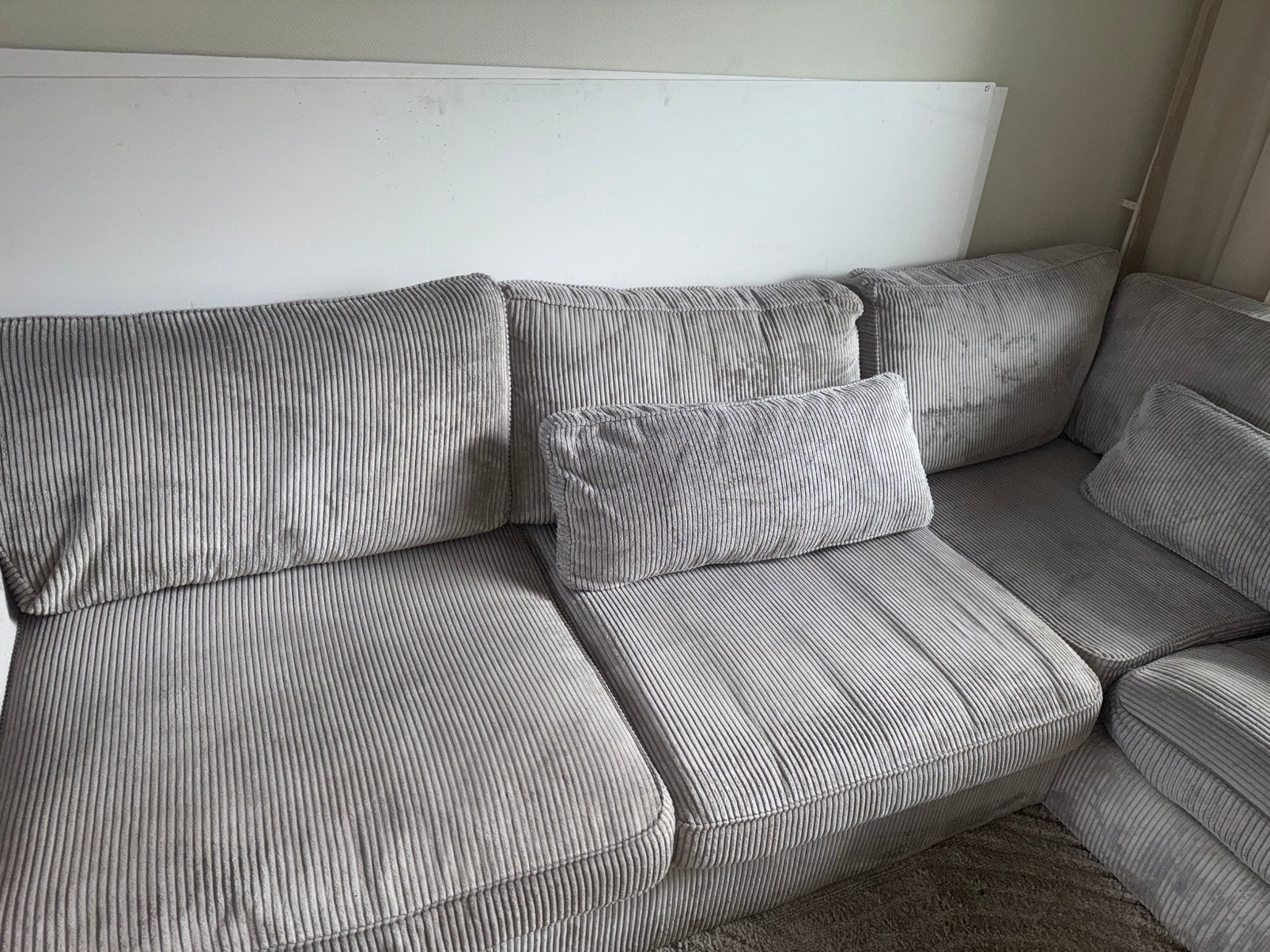 Mooie hoekbank ribstof, Ophalen, 250 tot 300 cm, Gebruikt, 100 tot 125 cm