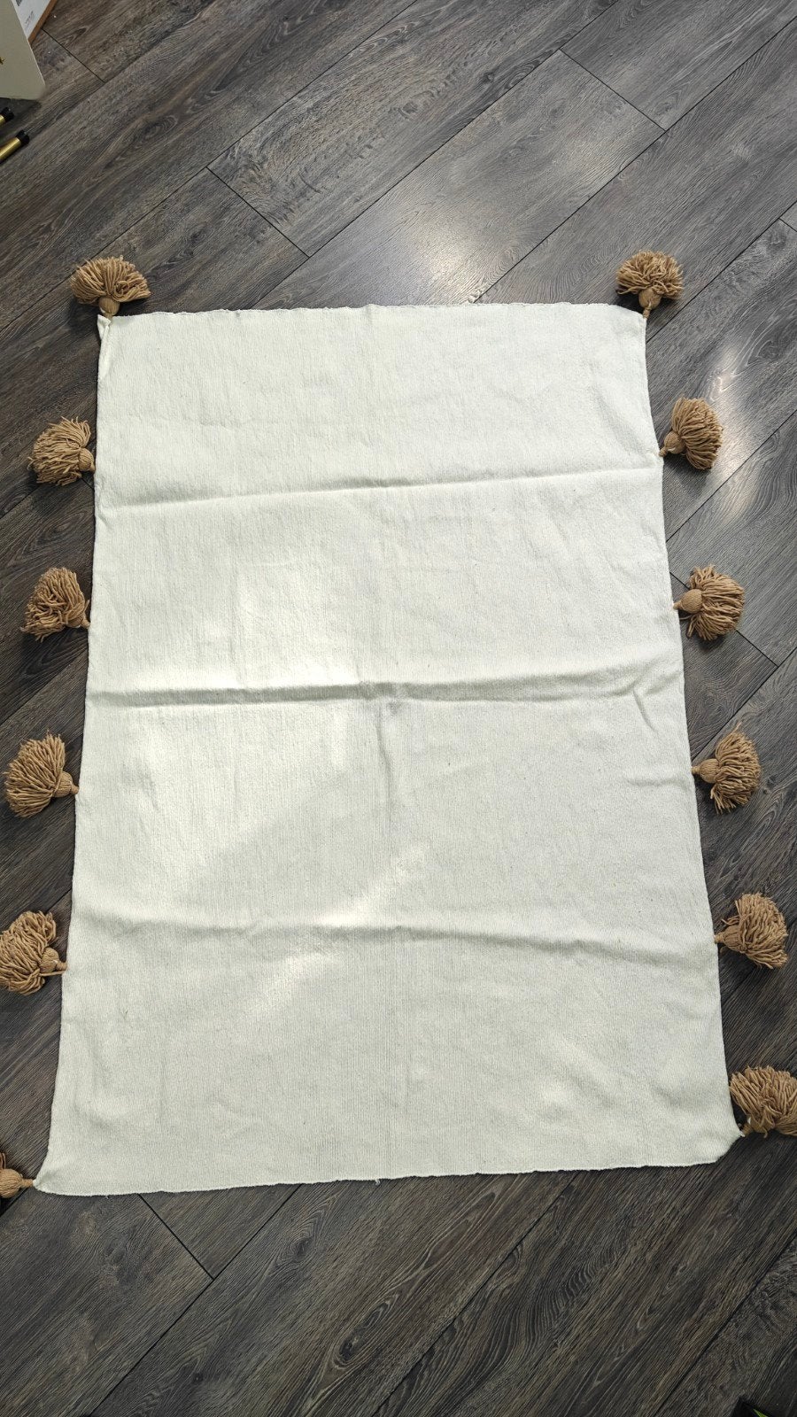 Zgan pom pom plaid wit/camel, Wit, Met franjes/kwastjes, Ophalen of Verzenden, Zo goed als nieuw