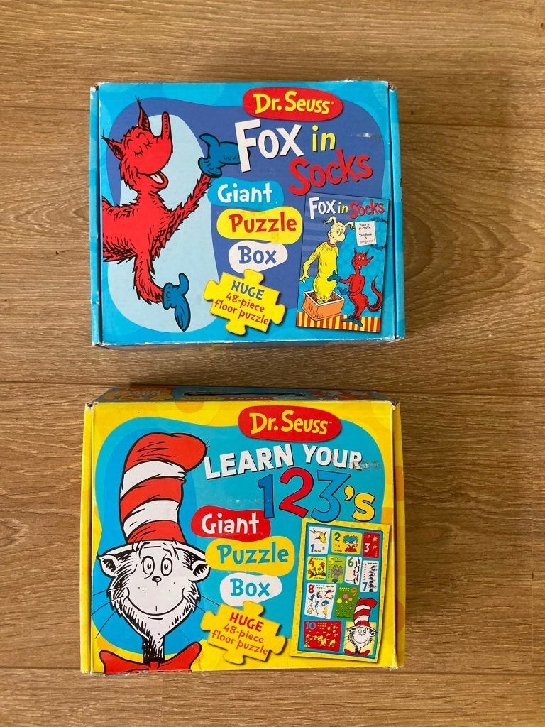 2 vloerpuzzels van Cat in the Hat, Ophalen of Verzenden, 10 tot 50 stukjes, Gebruikt, 2 tot 4 jaar