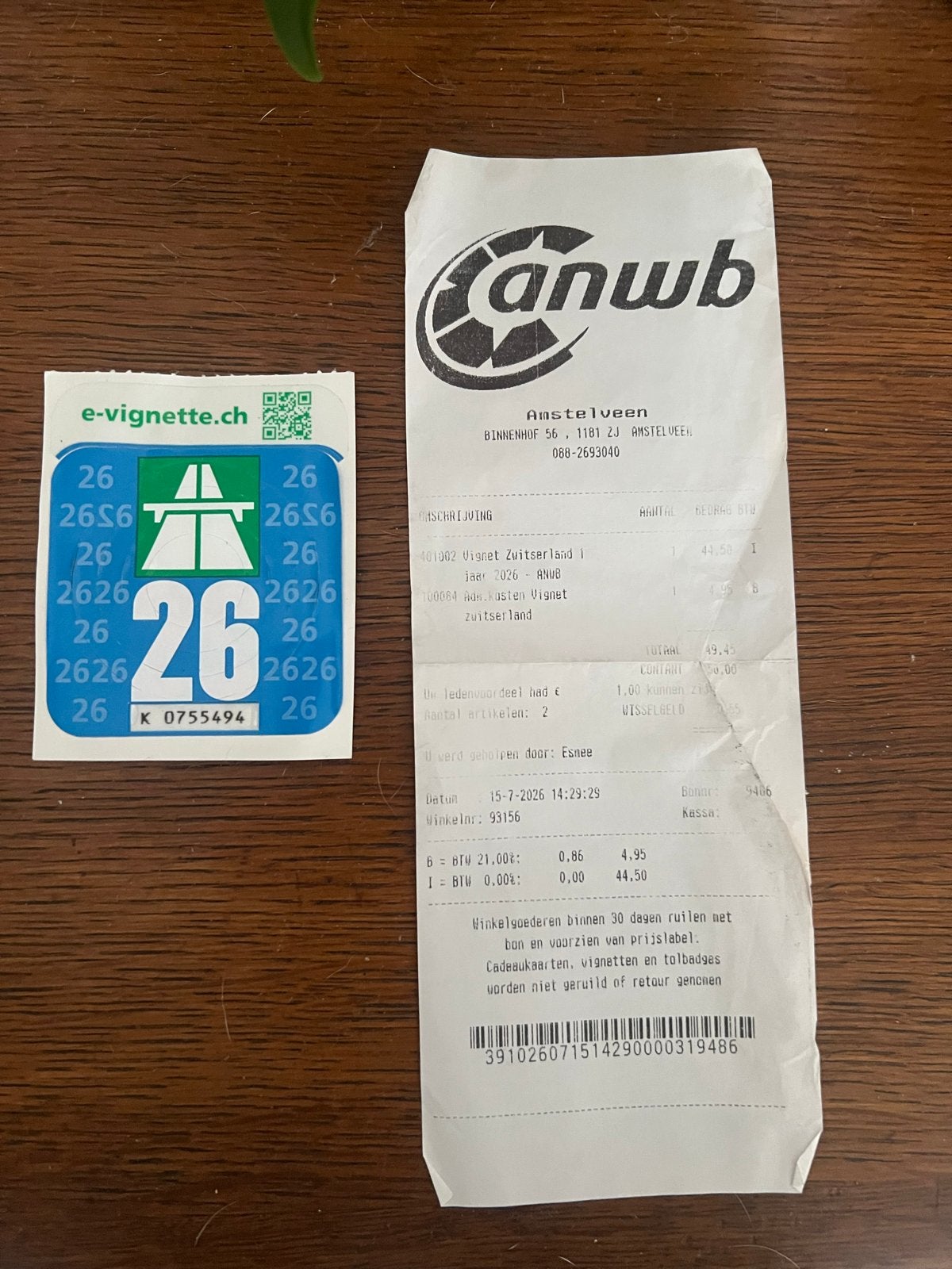 Autobahnvignet Zwitserland, Eén persoon