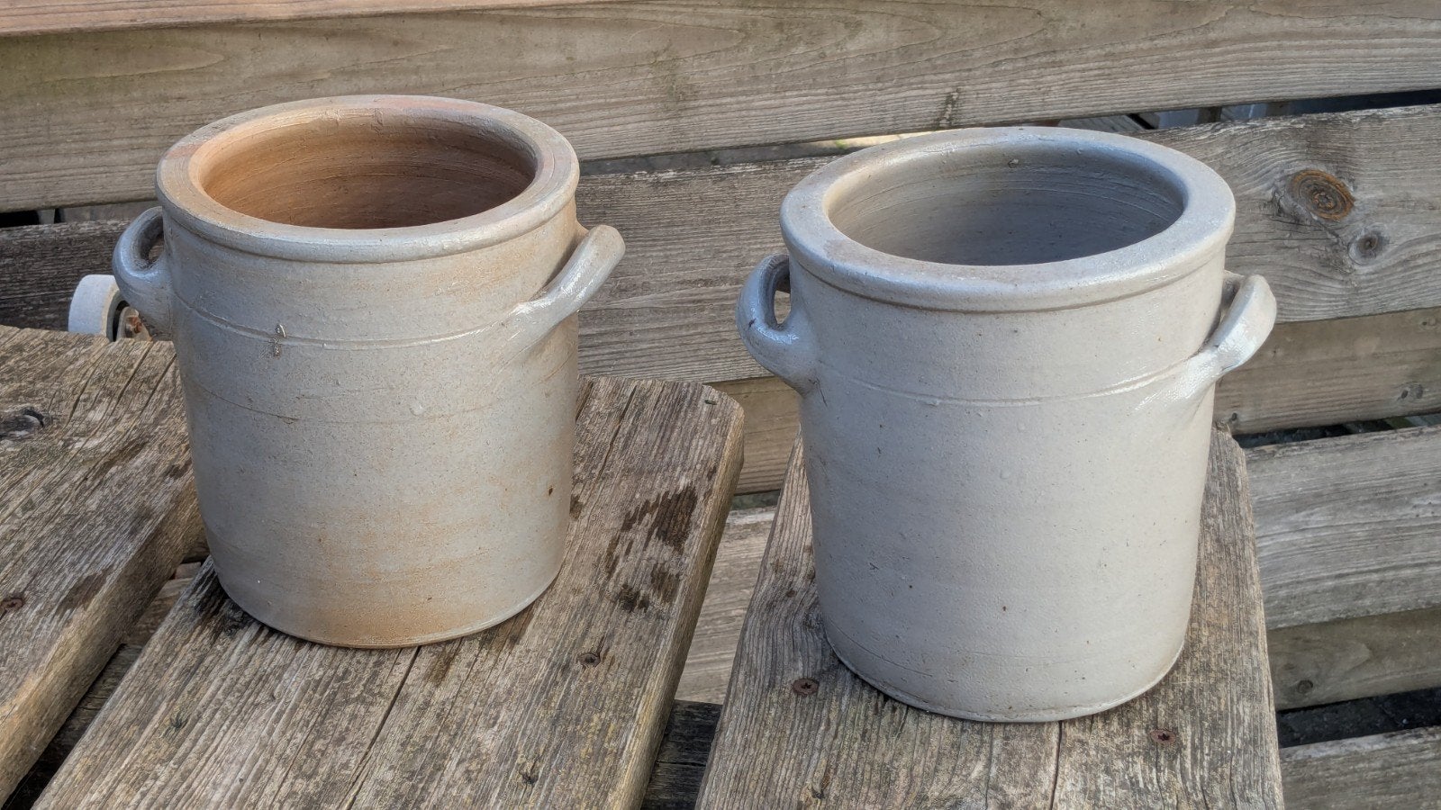 2 mooie steengoed potten, Rond, Ophalen of Verzenden, Aardewerk, Minder dan 40 cm