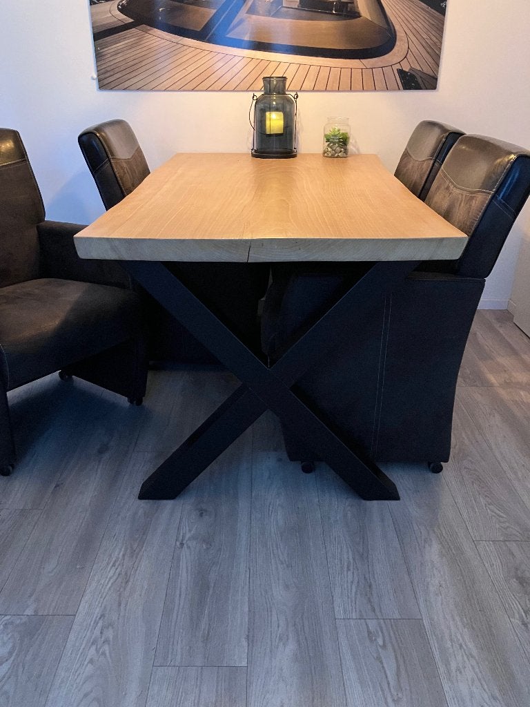 Eettafel met leren stoelen, Gebruikt, 100 tot 150 cm, 50 tot 100 cm, Industrieel & stoer