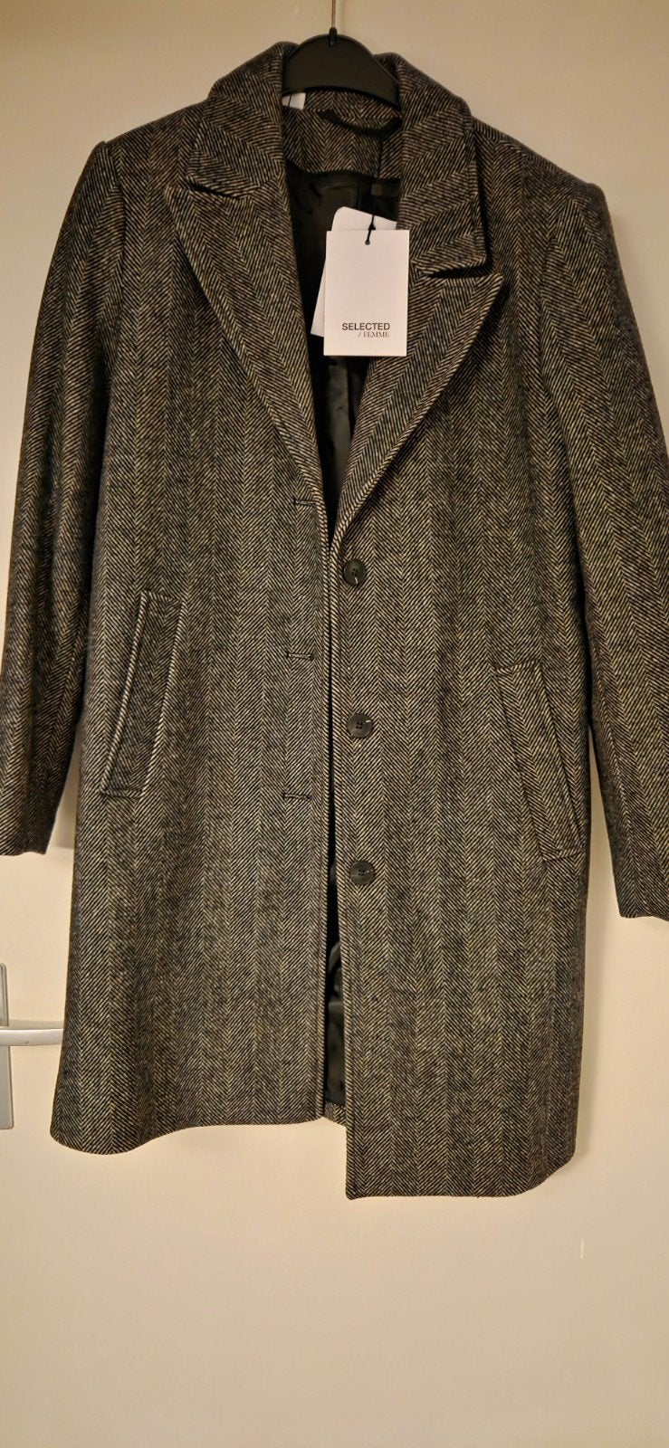 Selected Femme wollen jas met vissengraatmotief - Nieuw, Selected Femme, Nieuw, Ophalen of Verzenden, Maat 36 (S)