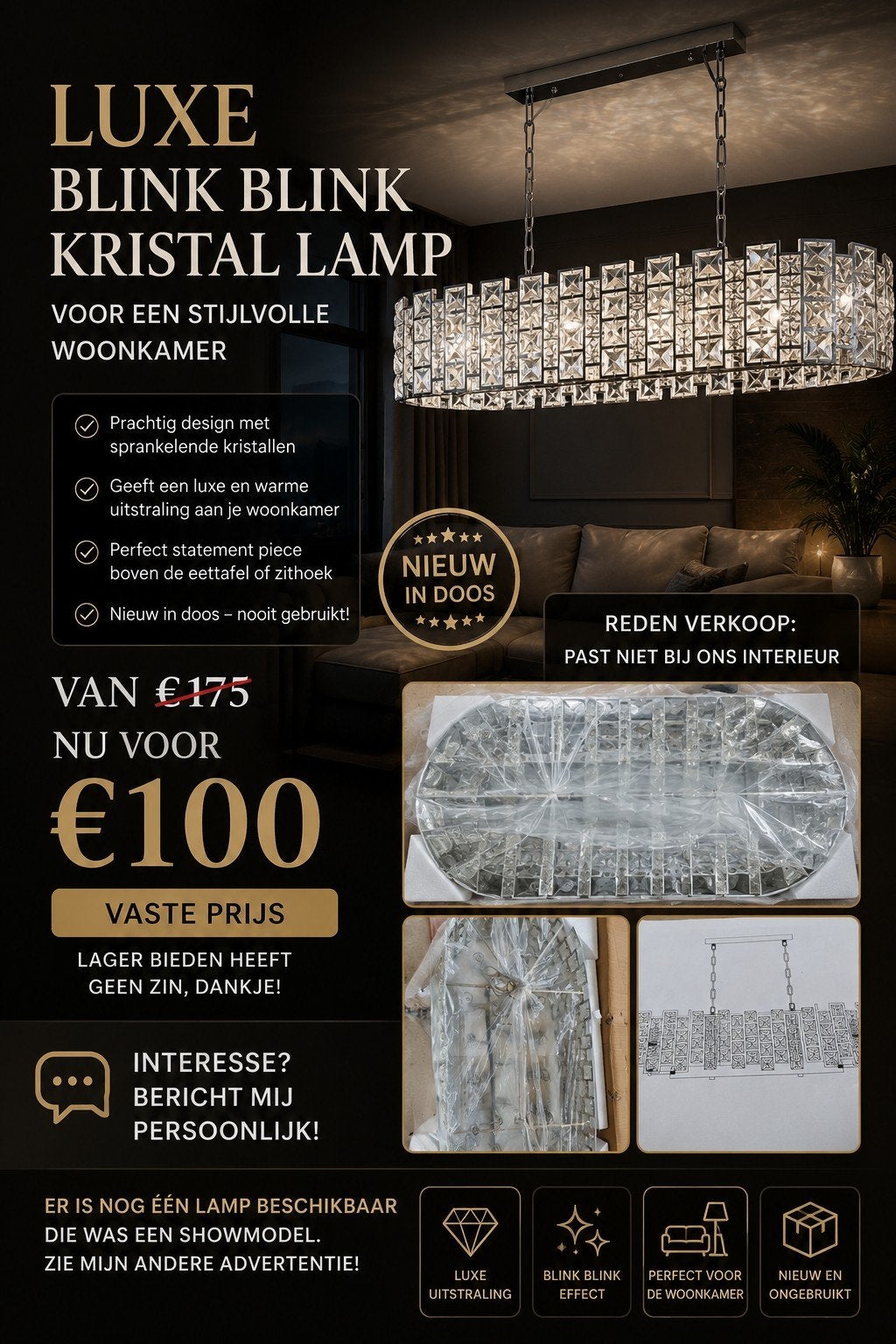 Luxe Hanglamp, Huis en Inrichting, Lampen | Kroonluchters, Ophalen of Verzenden, Nieuw, Glas