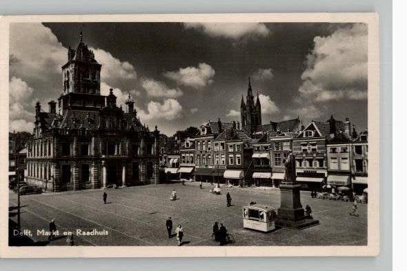 Delft Stadhuis Markt 3 mooie jaren50  kaarten, Verzenden, Voor 1920, Ongelopen, Zuid-Holland