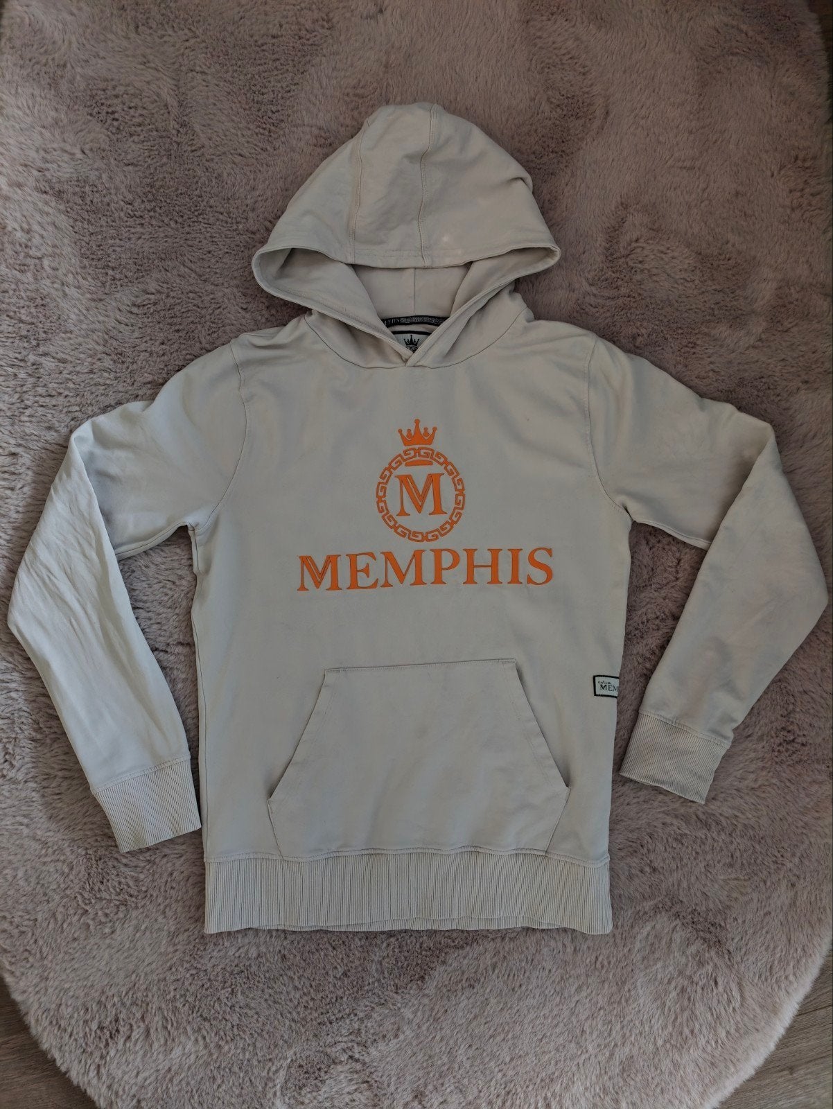 Vingino Memphis Hoodie * Beige met Oranje Opdruk, Ophalen of Verzenden, Zo goed als nieuw, Vingino, Jongen of Meisje