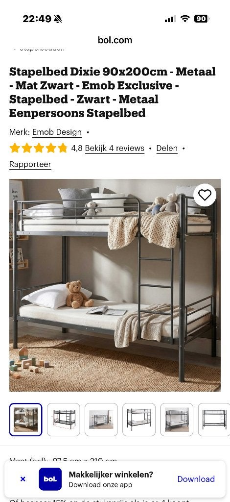Stapel bed, Huis en Inrichting, Slaapkamer | Bedden, Ophalen, 90 cm, Eenpersoons, Zwart