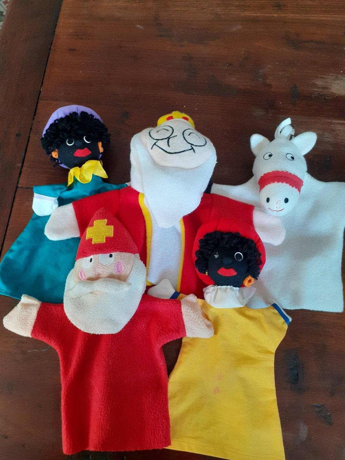 Sinten en Pieten en paard handpoppen poppenkastpoppen, Diversen, Sinterklaas, Ophalen of Verzenden