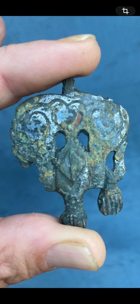 Bodemvondst Romeins bronzen military horse harness pendant, Antiek en Kunst, Antiek | Koper en Brons, Verzenden, Brons