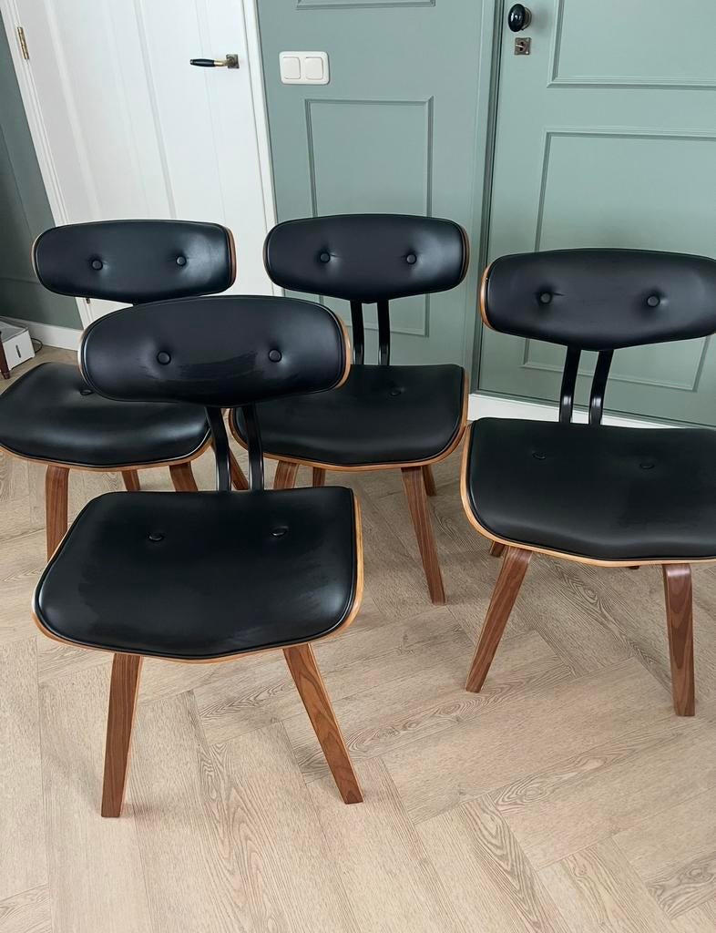 Dutchboon Blackwood Eetkamerstoel Set van 4, Zwart, Ophalen of Verzenden, Zo goed als nieuw, Vier