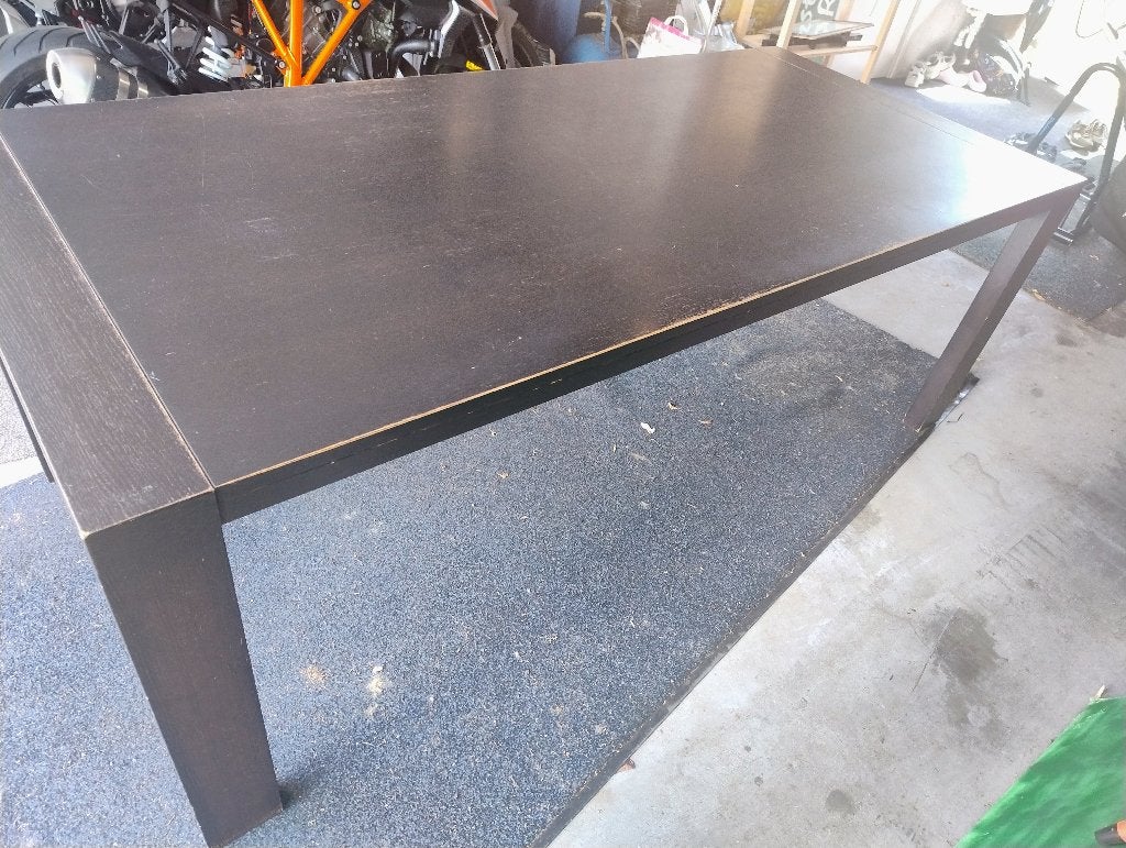 Eettafel 220x100 volhout, Ophalen, Gebruikt, 200 cm of meer, 50 tot 100 cm
