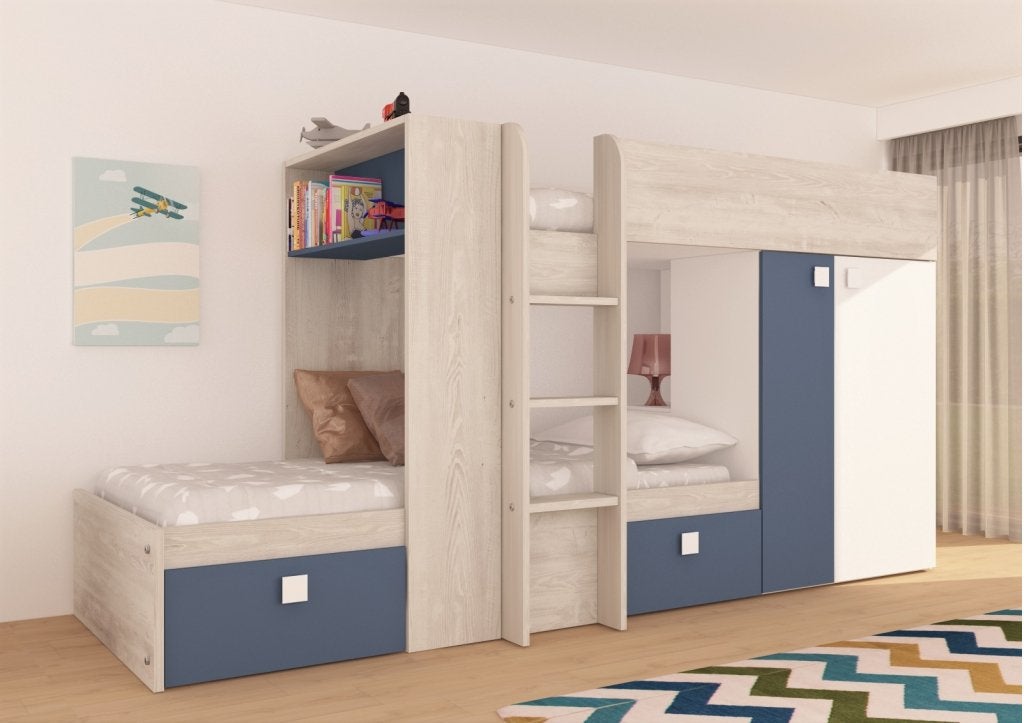 Maxim Multifunctioneel Stapelbed - 90x200 - Blauw, Niet ingevuld, Niet ingevuld, Niet ingevuld