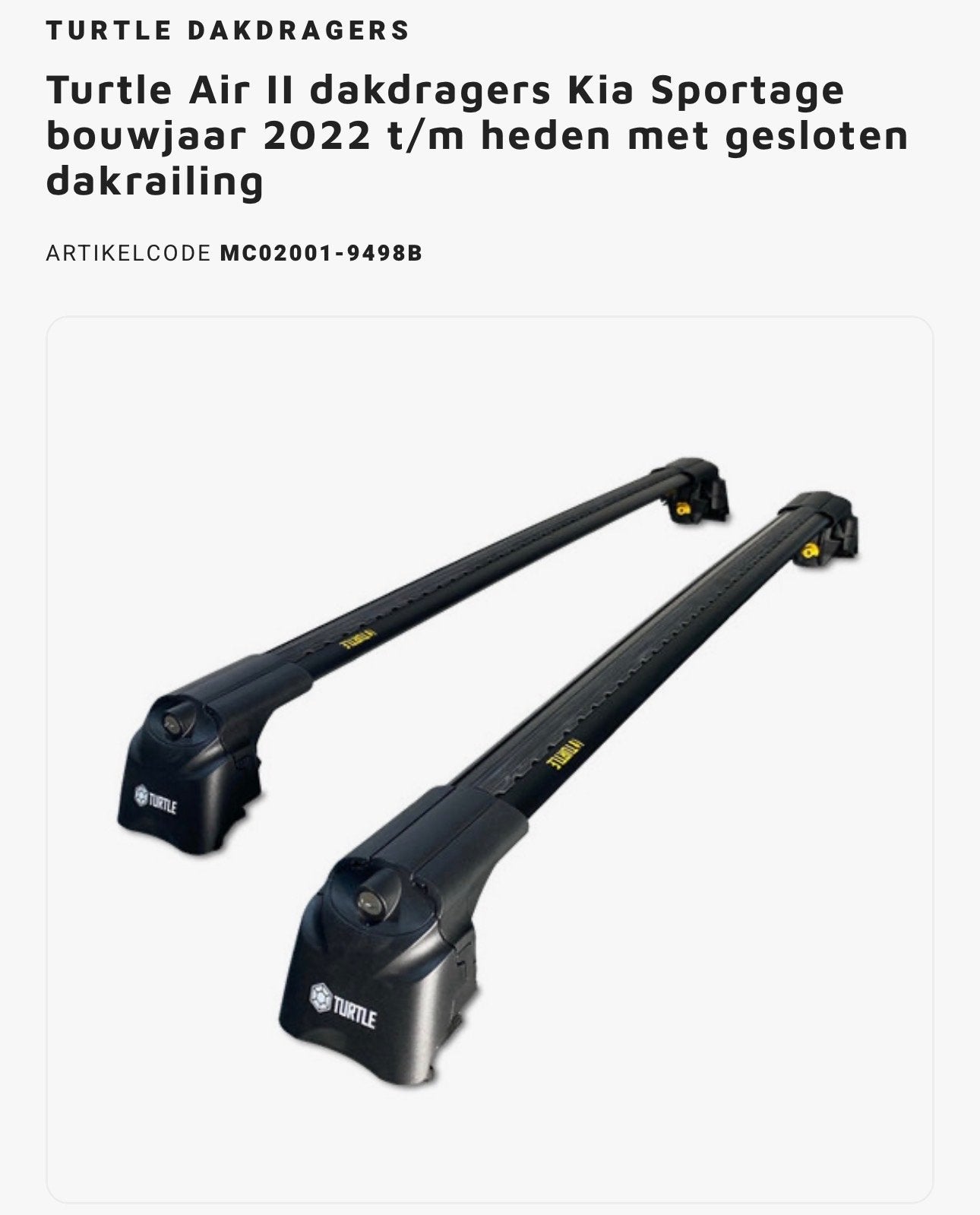 Turtle Air II dakdragers Kia Sportage 2022-heden, Ophalen, Zo goed als nieuw