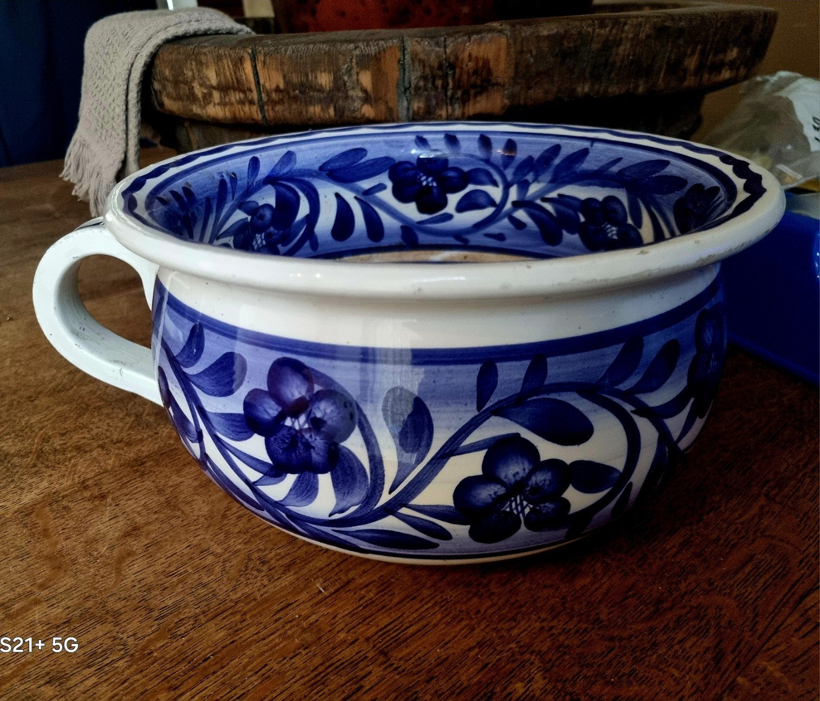 Antieke Keramische Pispot - Blauw-Wit Bloemmotief, Ophalen