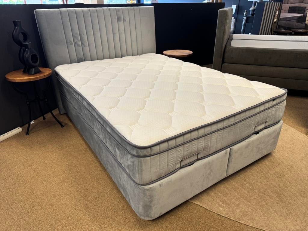 Boxspring/Baza met opbergruimte 140cm Direct/leverbaar E7145, Huis en Inrichting, Mwonenenslapen, Mwonenenslapen@ziggo.nl, #Boxspring#Opbergbox#Baza#140#grijs#Velvet