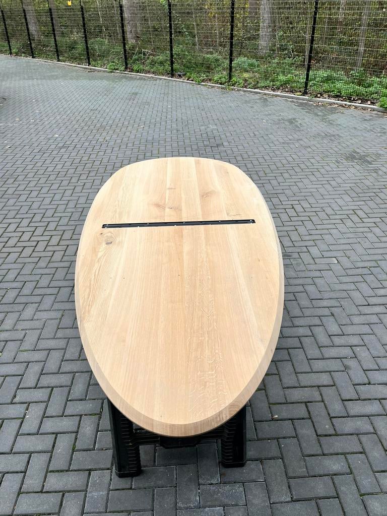 Organische eettafel 260x110x3 verjongd eiken rustiek, Ophalen, 100 tot 150 cm, Eikenhout, Vijf personen of meer