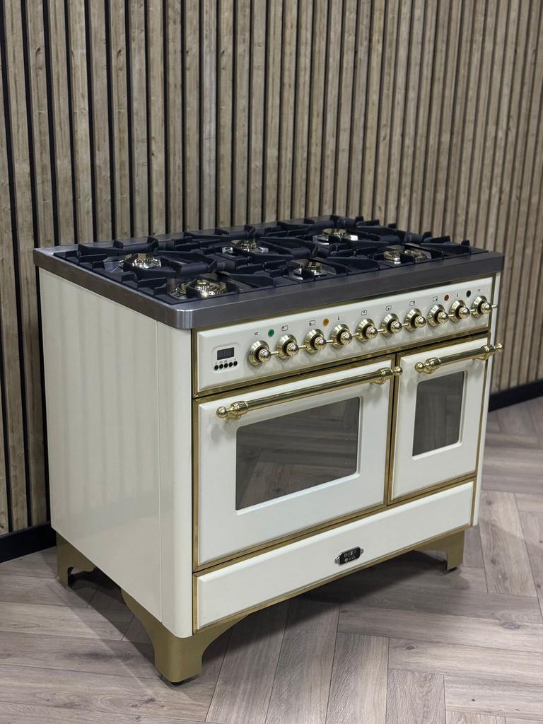 Luxe Boretti Majestic Crème 100cm 6 pits Gas + Elektr. Ovens, 60 cm of meer, Ophalen of Verzenden, Gas, Vrijstaand