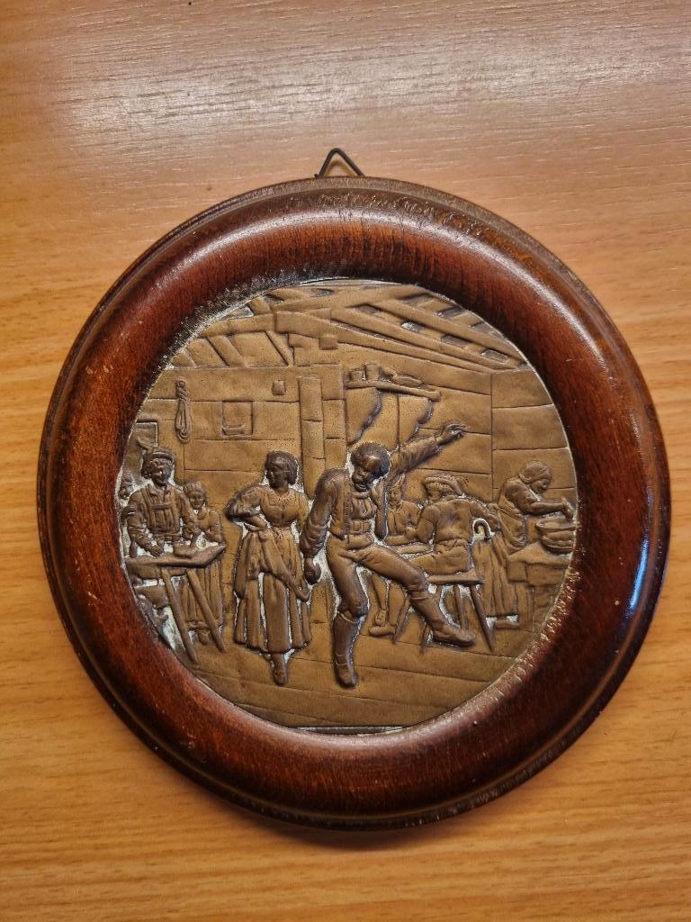 Hout met koperen inleg,3d motief,wandbord van kroeg cafe, Ophalen of Verzenden