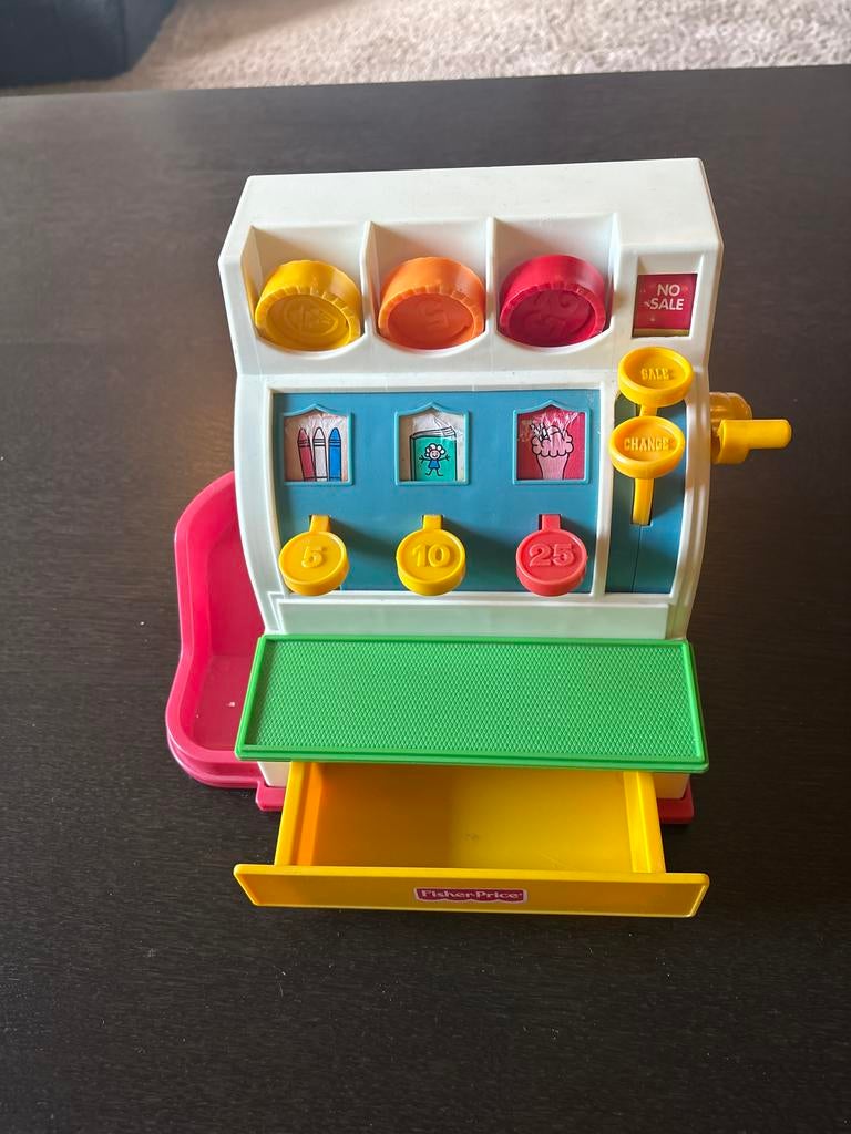 Fisher Price Kassa met Munten - Vintage Speelgoed, Ophalen, Gebruikt, Ontdekken, Met geluid