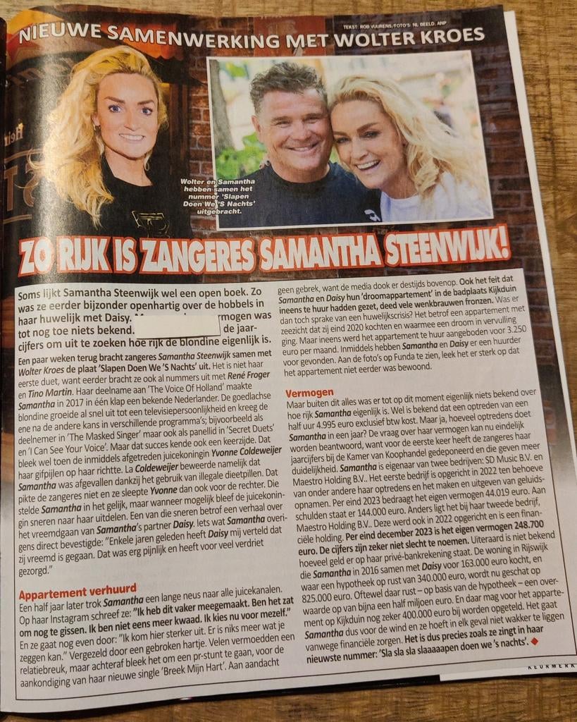 Samantha Steenwijk  / Wolter Kroes Artikel uit 2024, Ophalen of Verzenden, 1980 tot heden, Nederland, Knipsel(s)