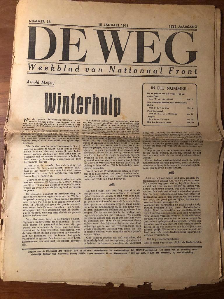 Nationaal Front. Weekblad De Weg. 18-01-1941 WINTERHULP, Verzenden, Overige onderwerpen, Tweede Wereldoorlog, Gelezen