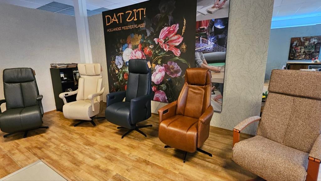 Grote voorraad sta op stoelen en relax fauteuils, Gebruikt, Bruin, Ophalen of Verzenden, Modern