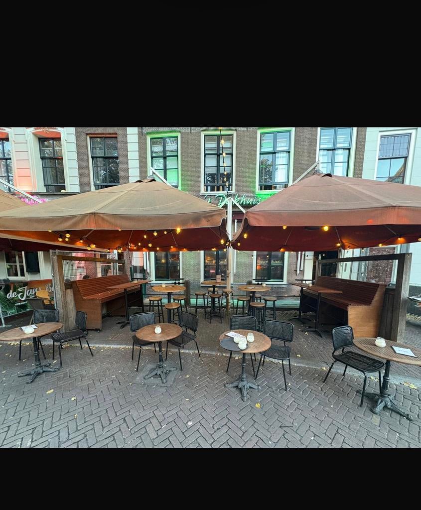 Horeca Parasolsysteem Dubbelkap met Heater - Oranje, Ophalen, Gebruikt, Decoratie