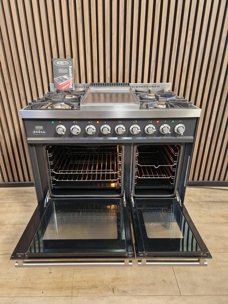 Luxe Antraciet Boretti Fornuis 90 cm (Gratis bezorgen), 5258sh, 60 cm of meer, Ophalen of Verzenden, Zo goed als nieuw
