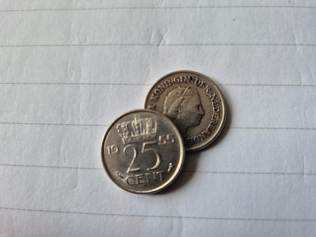 Kwartjes uit 1950 en 1955 (0,25) Koningin Juliana, Postzegels en Munten, Munten | Nederland, Ophalen of Verzenden, Koningin Juliana