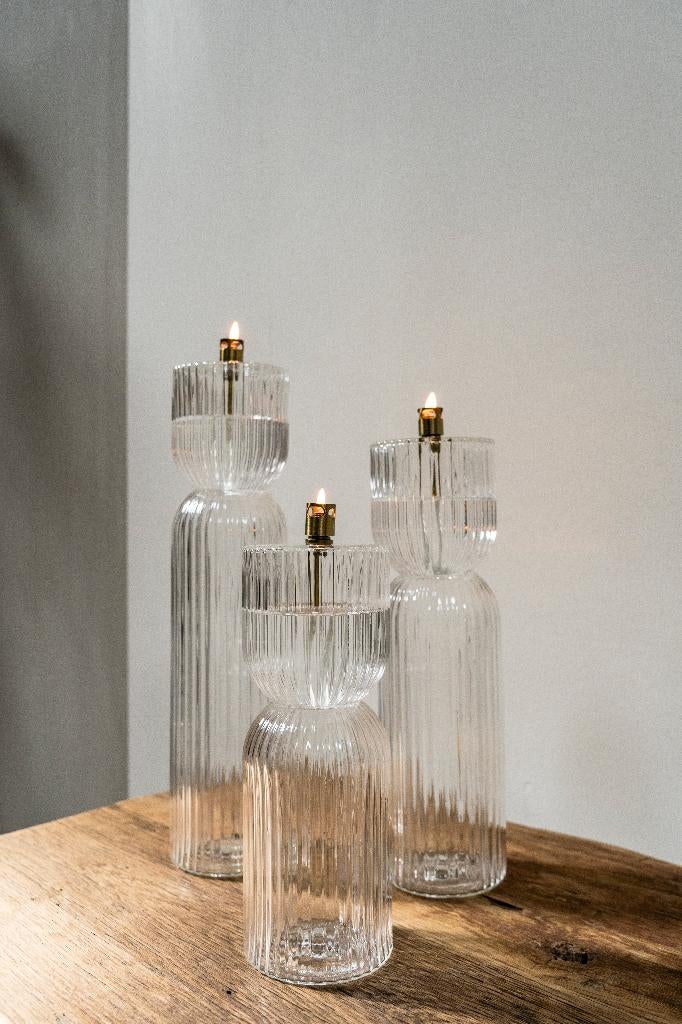 Olielamp Hoge Ribbel transparant | set van 3 | Peri Living, Overige materialen, Overige kleuren, -, Nieuw