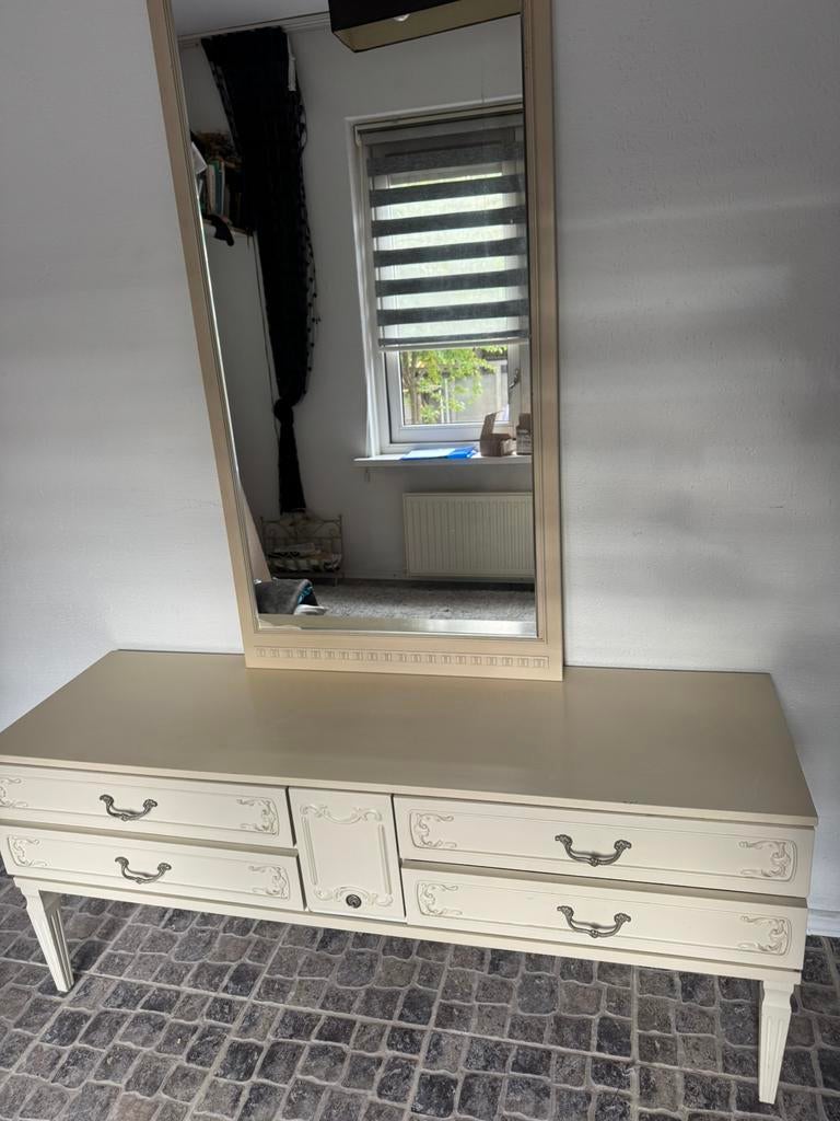 Brocante kaptafel met spiegel, Huis en Inrichting, Tafels | Kaptafels, Ophalen of Verzenden, Zo goed als nieuw, 50 tot 100 cm