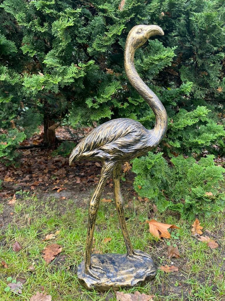 Flamingo antiekgoud beeld tuin vijver zwembad jacuzzi tropen, Ophalen, Nieuw, Kunststof, Dierenbeeld