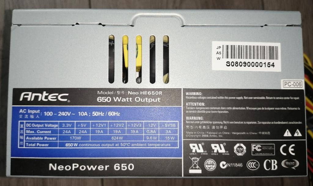 Splinternieuwe Antec NeoPower 650 watt voeding, Computers en Software, Interne voedingen, Nieuw, Ophalen of Verzenden