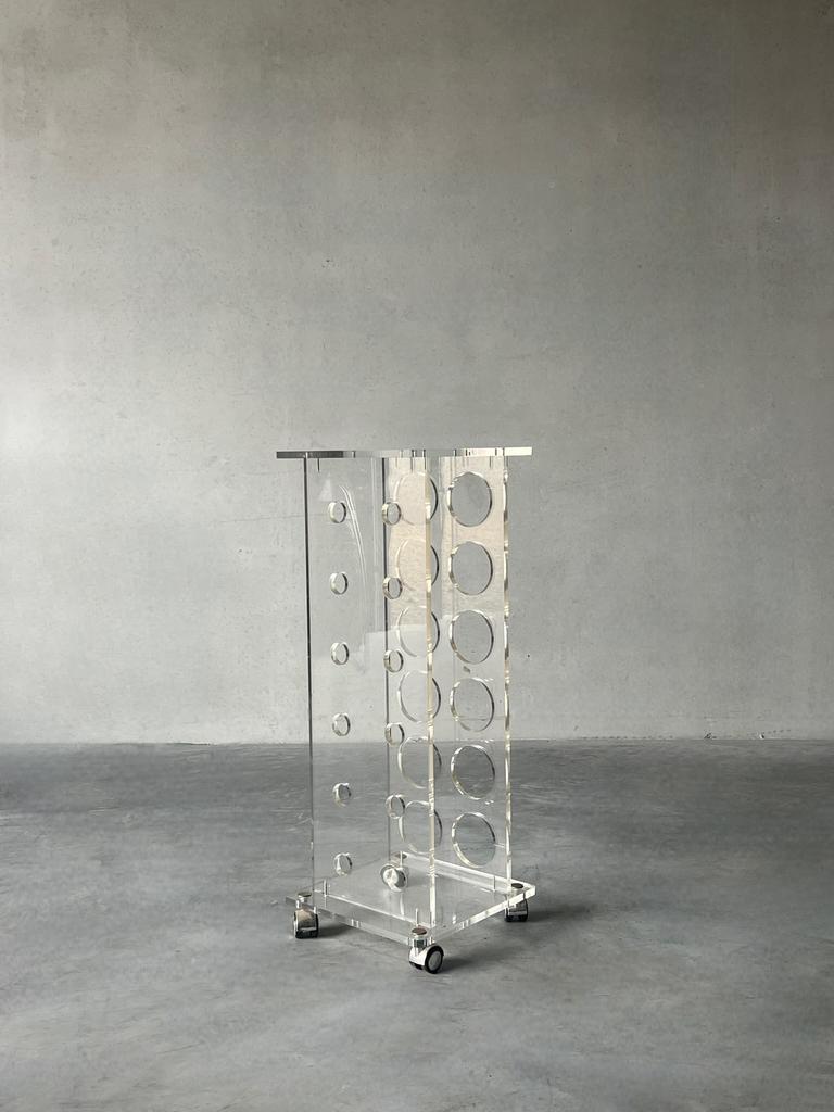 Vintage wijnrek op wielen in acrylglas, jaren 1980, Huis en Inrichting, Woonaccessoires | Wijnrekken, Zo goed als nieuw, Minder dan 50 cm