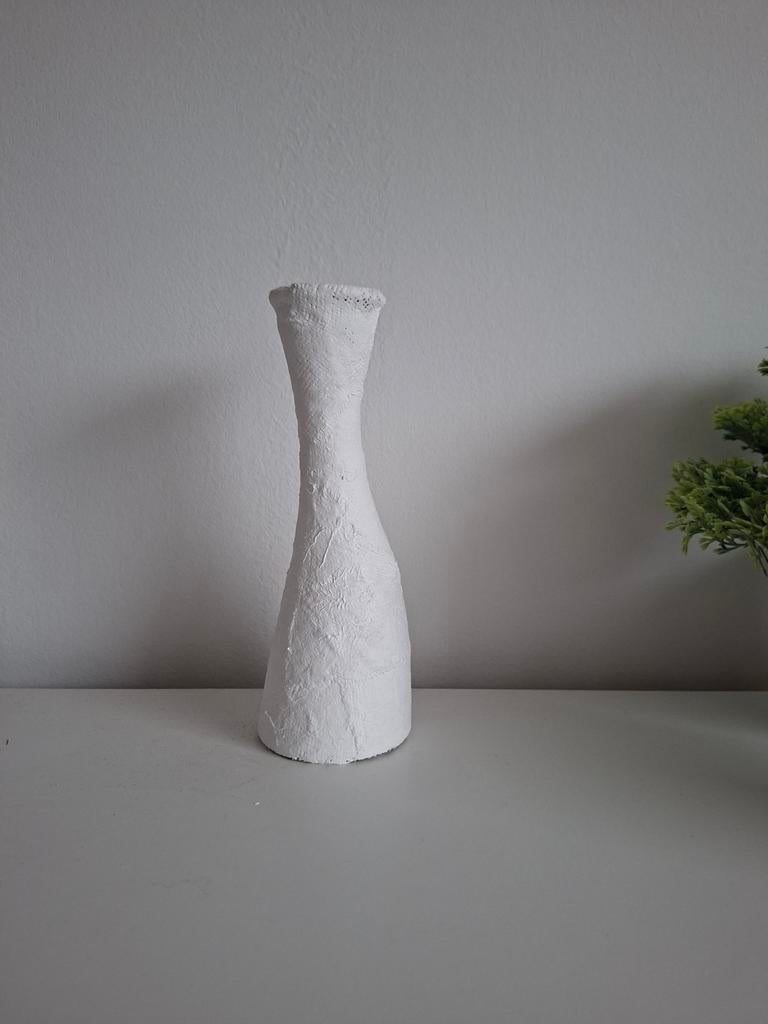 Gipsen vaas met glazen binnenkant, Overige materialen, Wit, Ophalen of Verzenden, Zo goed als nieuw
